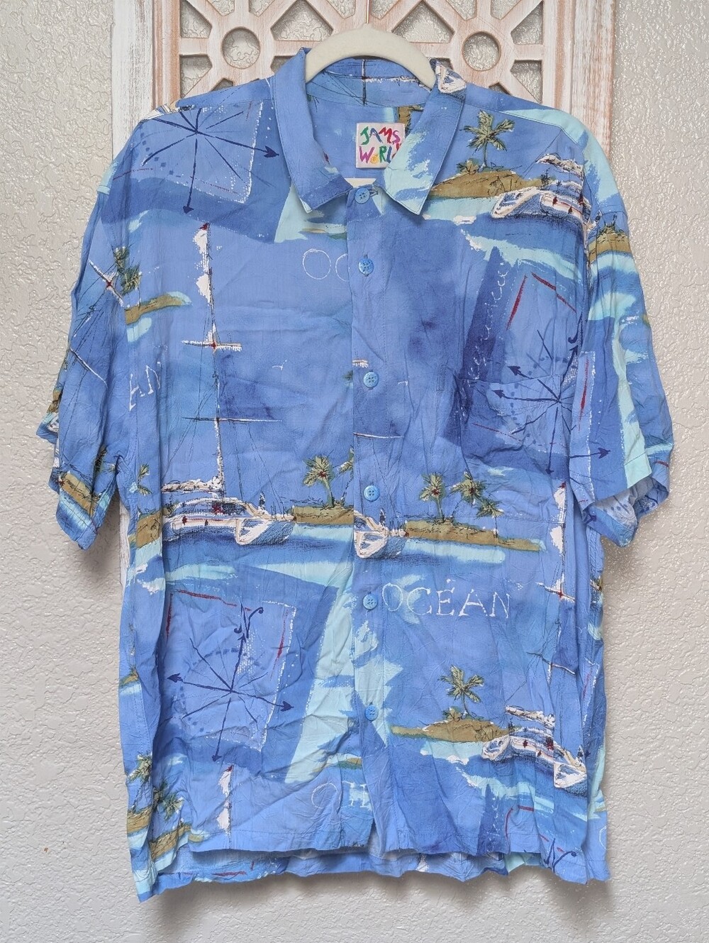 Jams World Catamaran Nautical Rayon Shirt Womens LG M630RE-CATA Sailboat Ocean